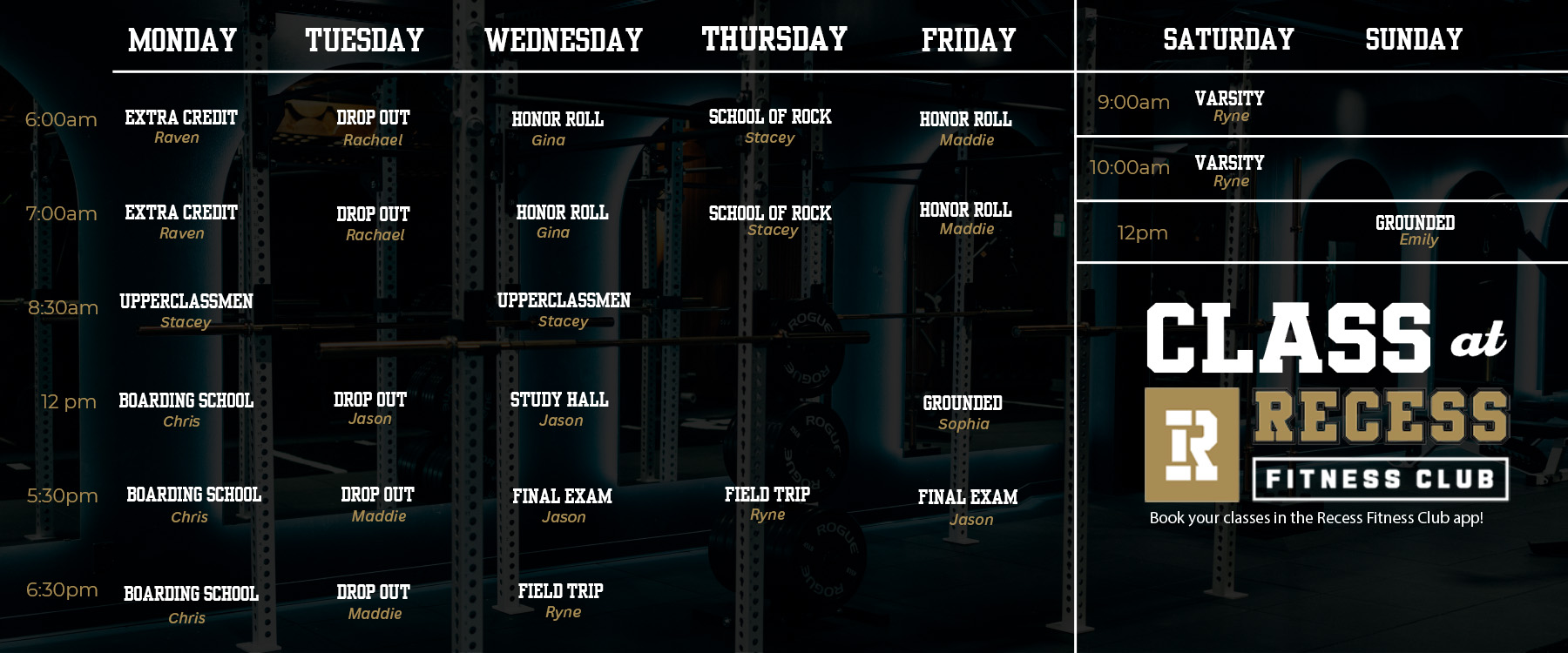 Class-at-Recess Class Schedule